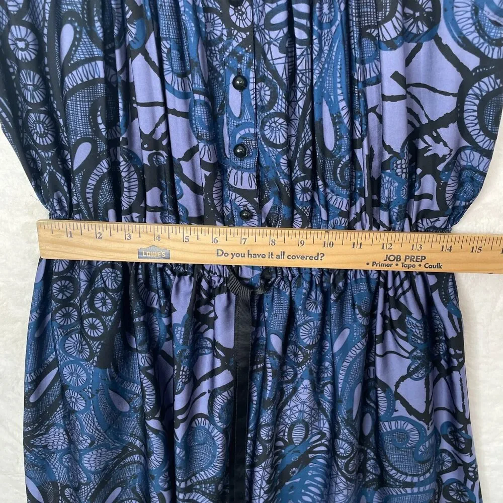 Banana Republic Dress Womens 4 Blue Paisley Sleeveless Gathered Waist Ruffle - Picture 9 of 15